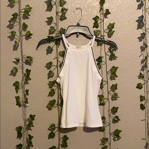 White halter top with black line details